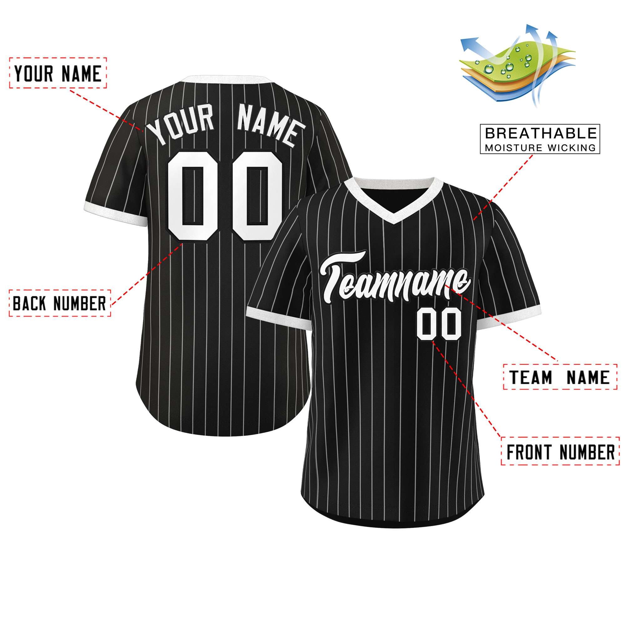 Custom Black White Stripe Fashion Authentic Pullover Baseball Jersey