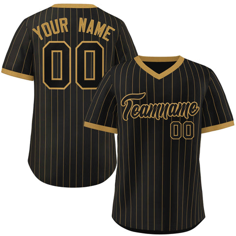 Custom Black Old Gold Stripe Fashion Authentic Pullover Baseball Jersey
