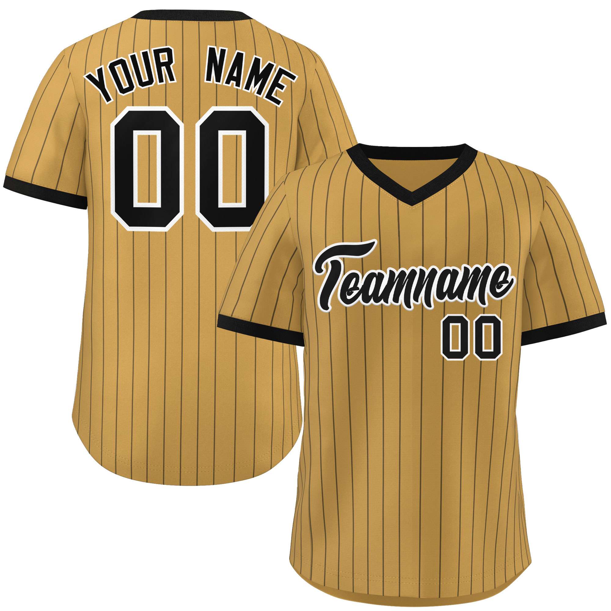 Custom Old Gold Black Stripe Fashion Authentic Pullover Baseball Jersey