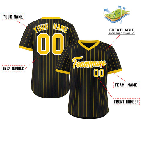 Custom Black Gold Stripe Fashion Authentic Pullover Baseball Jersey