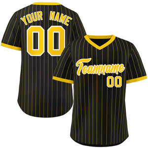 Custom Black Gold Stripe Fashion Authentic Pullover Baseball Jersey