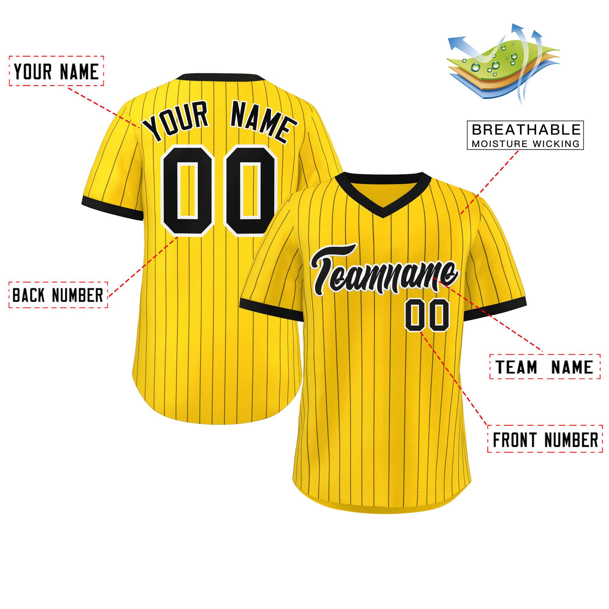 Custom Gold Black Stripe Fashion Authentic Pullover Baseball Jersey