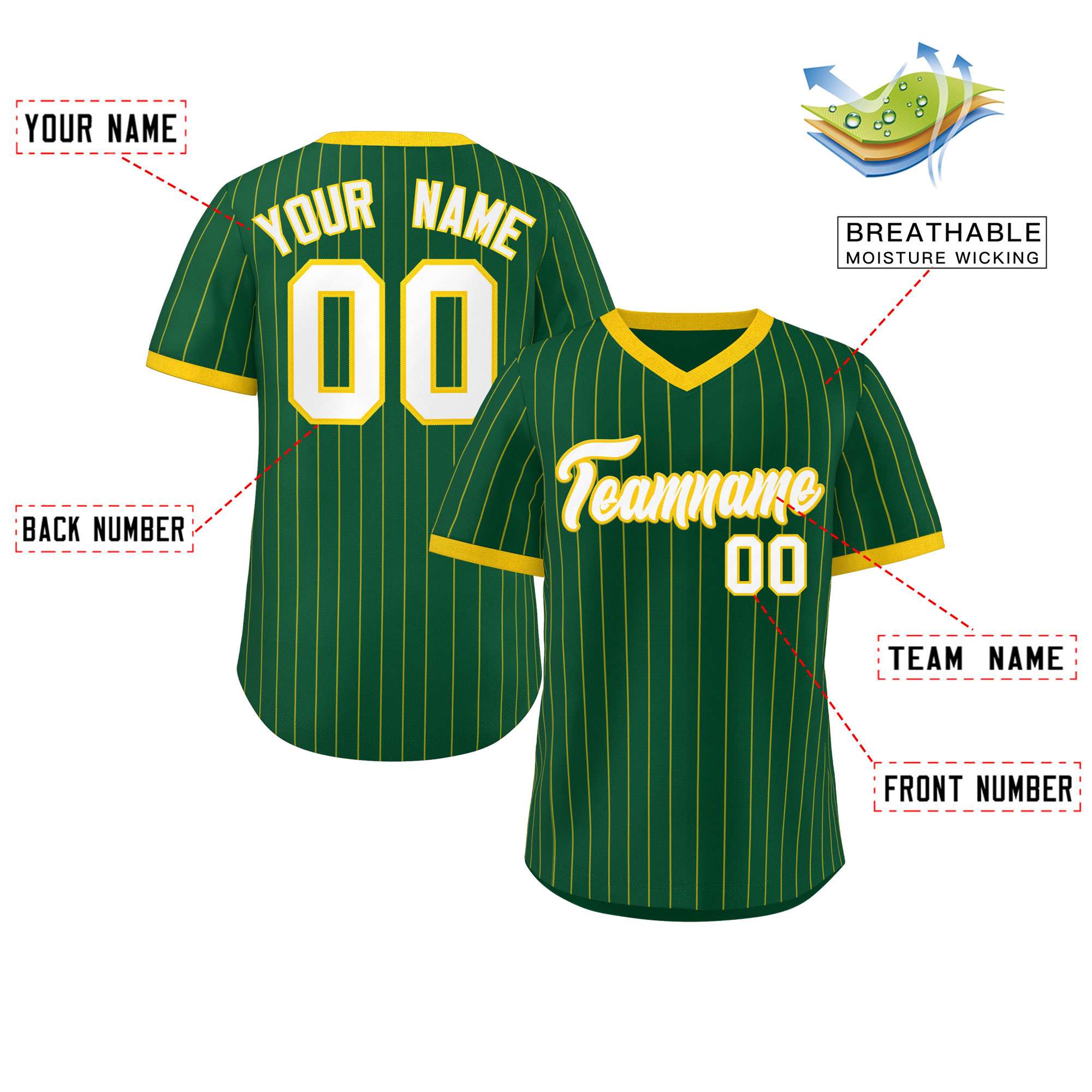 Custom Green Gold Stripe Fashion Authentic Pullover Baseball Jersey