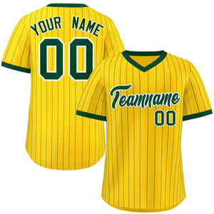 Custom Gold Green Stripe Fashion Authentic Pullover Baseball Jersey