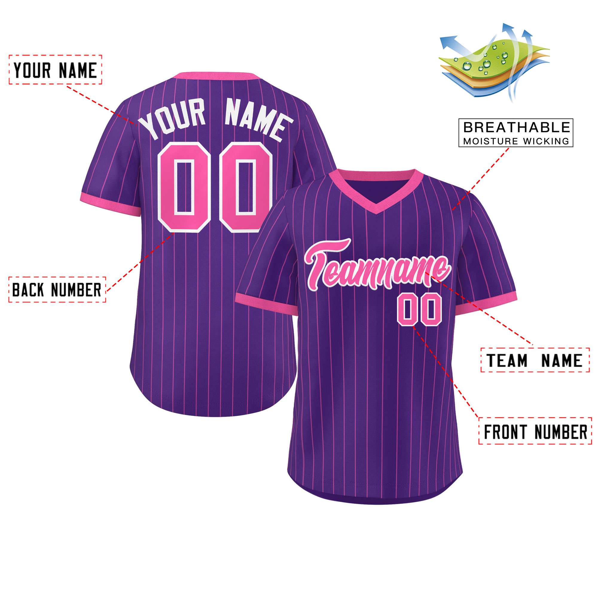 Custom Purple Pink Stripe Fashion Authentic Pullover Baseball Jersey