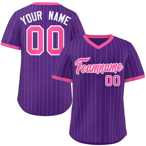 Custom Purple Pink Stripe Fashion Authentic Pullover Baseball Jersey