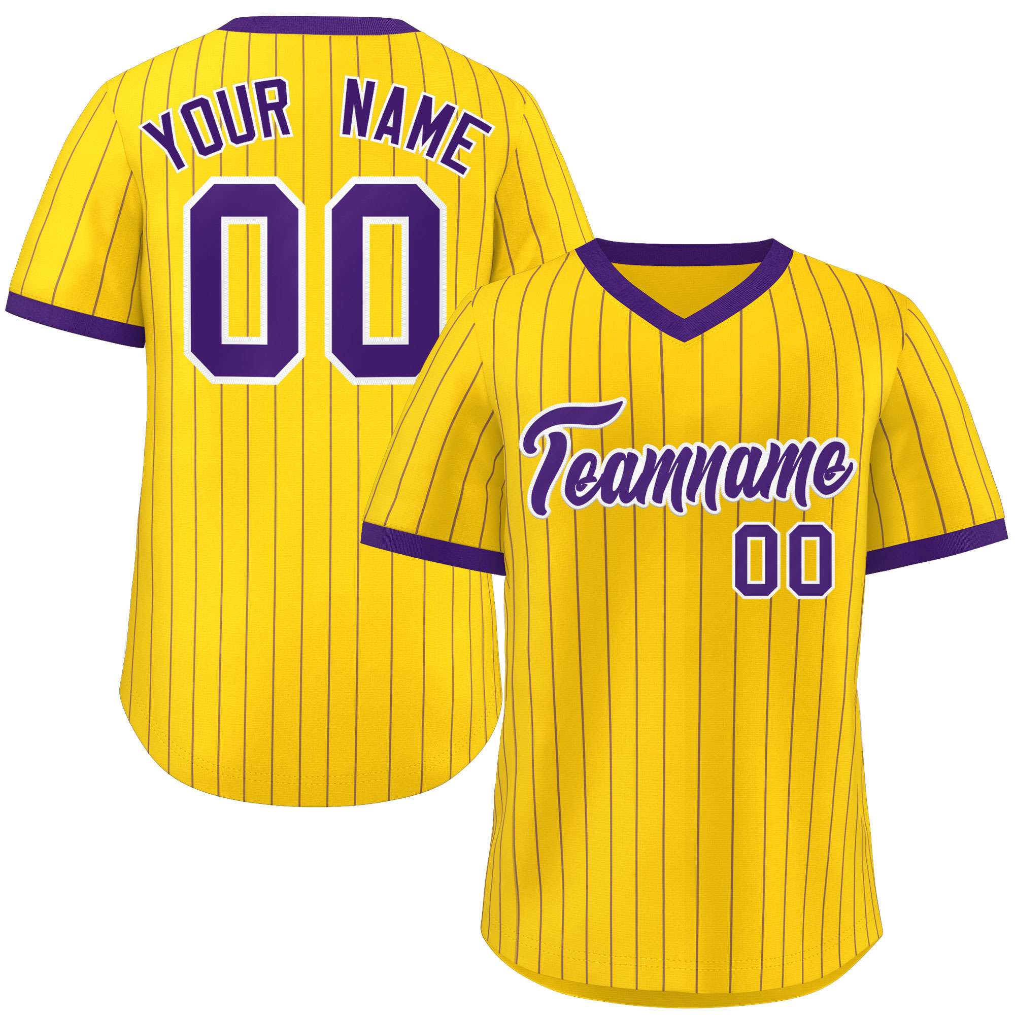 Custom Gold Purple Stripe Fashion Authentic Pullover Baseball Jersey