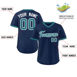 Custom Navy Aqua Stripe Fashion Authentic Pullover Baseball Jersey