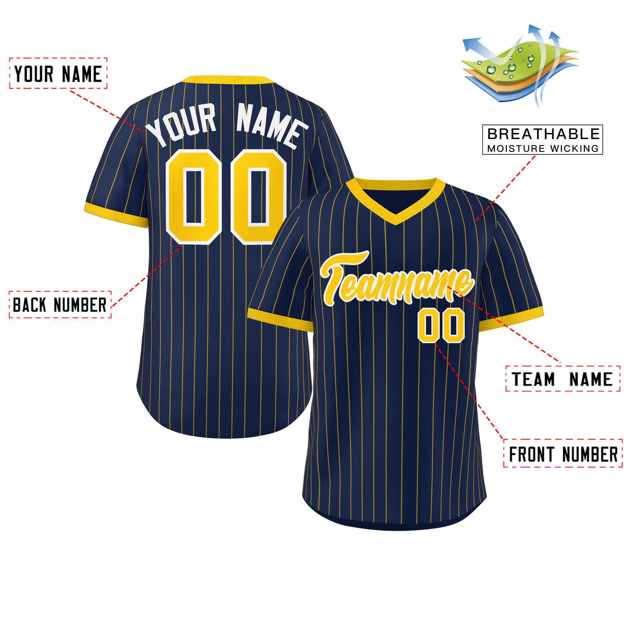 Custom Navy Gold Stripe Fashion Authentic Pullover Baseball Jersey