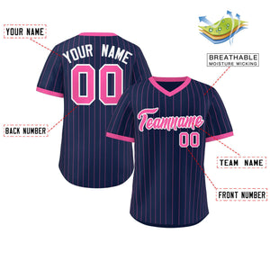 Custom Navy Pink Stripe Fashion Authentic Pullover Baseball Jersey