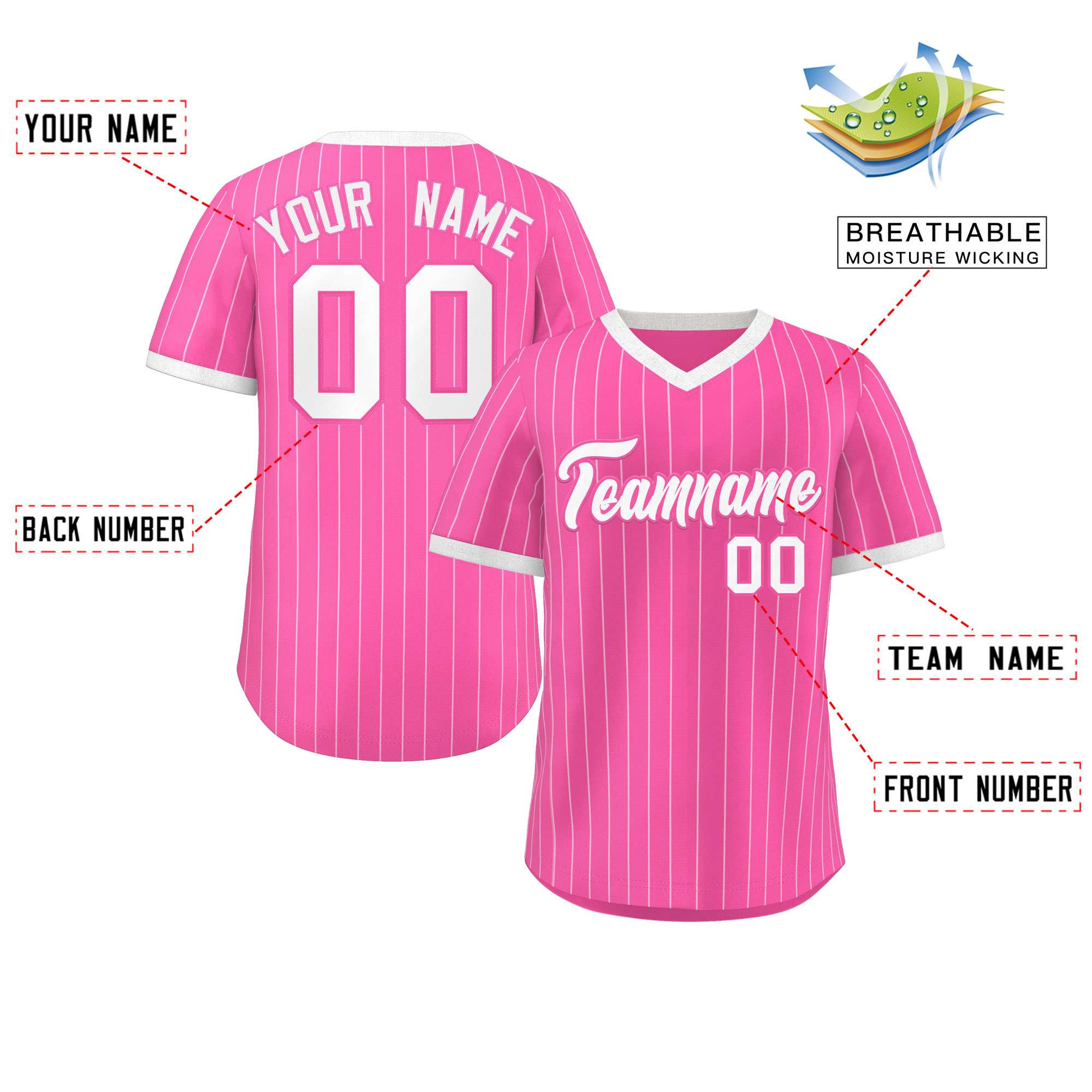 Custom Pink White Stripe Fashion Authentic Pullover Baseball Jersey