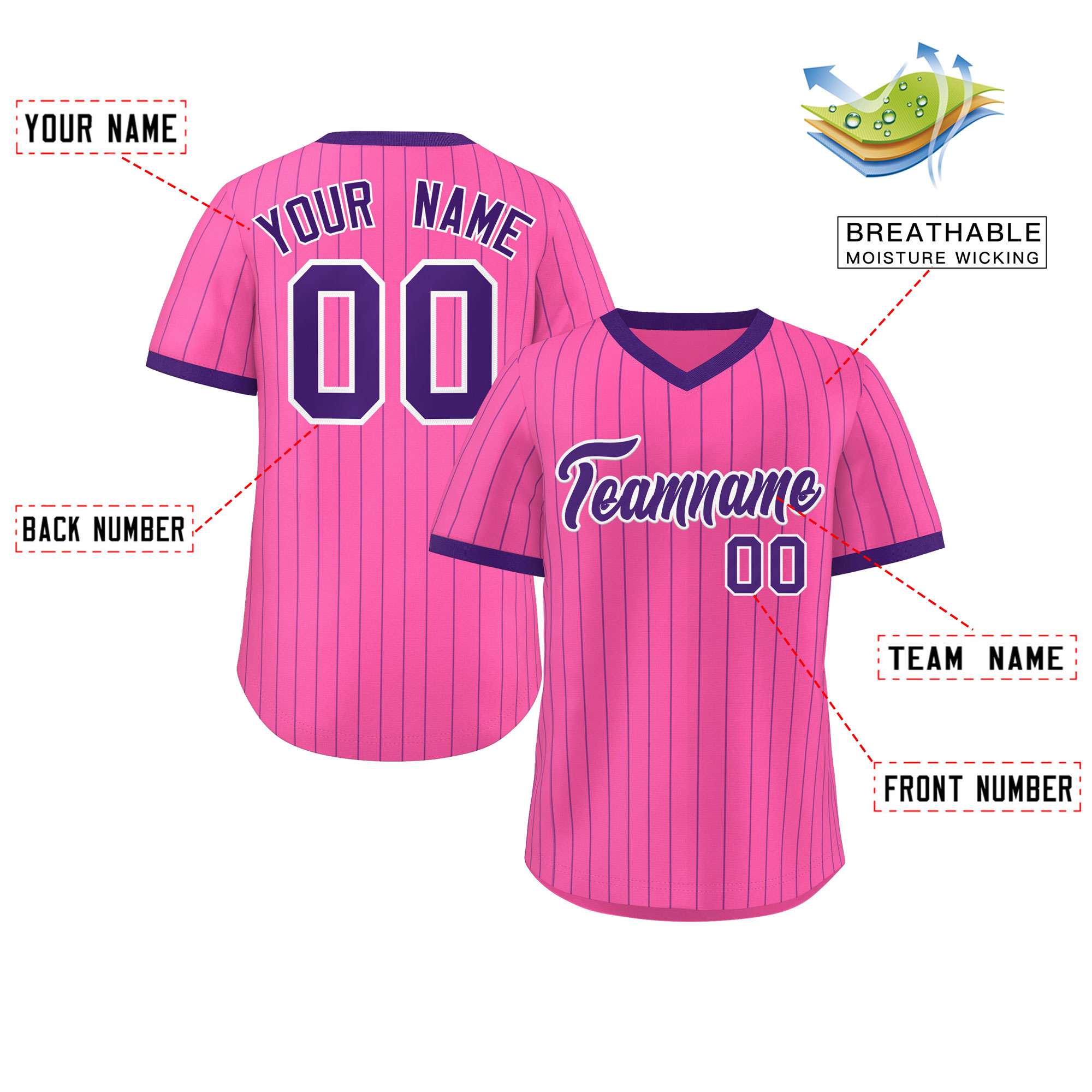 Custom Pink Purple Stripe Fashion Authentic Pullover Baseball Jersey