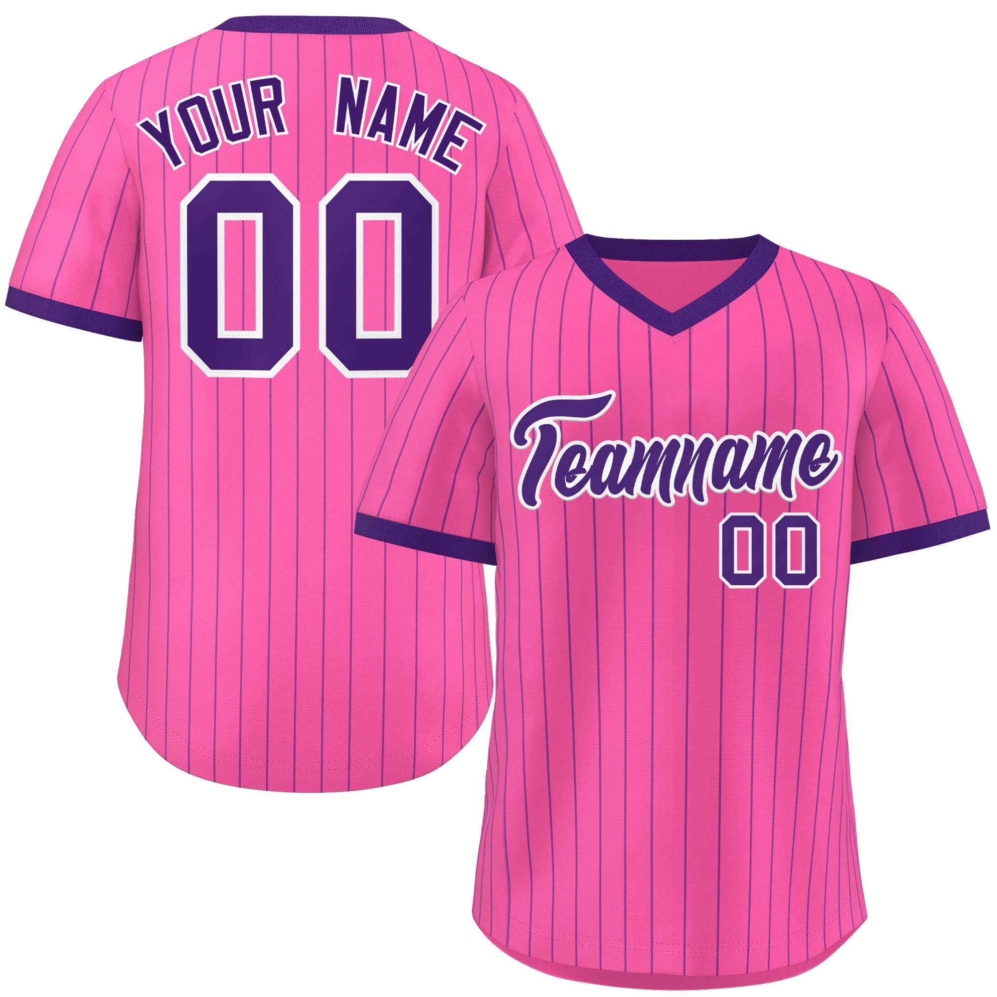 Custom Pink Purple Stripe Fashion Authentic Pullover Baseball Jersey