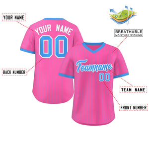 Custom Pink Powder Blue Stripe Fashion Authentic Pullover Baseball Jersey