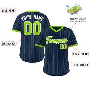 Custom Navy Neon Green Stripe Fashion Authentic Pullover Baseball Jersey