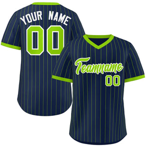 Custom Navy Neon Green Stripe Fashion Authentic Pullover Baseball Jersey