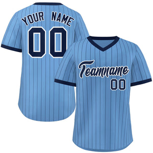 Custom Light Blue Navy Stripe Fashion Authentic Pullover Baseball Jersey