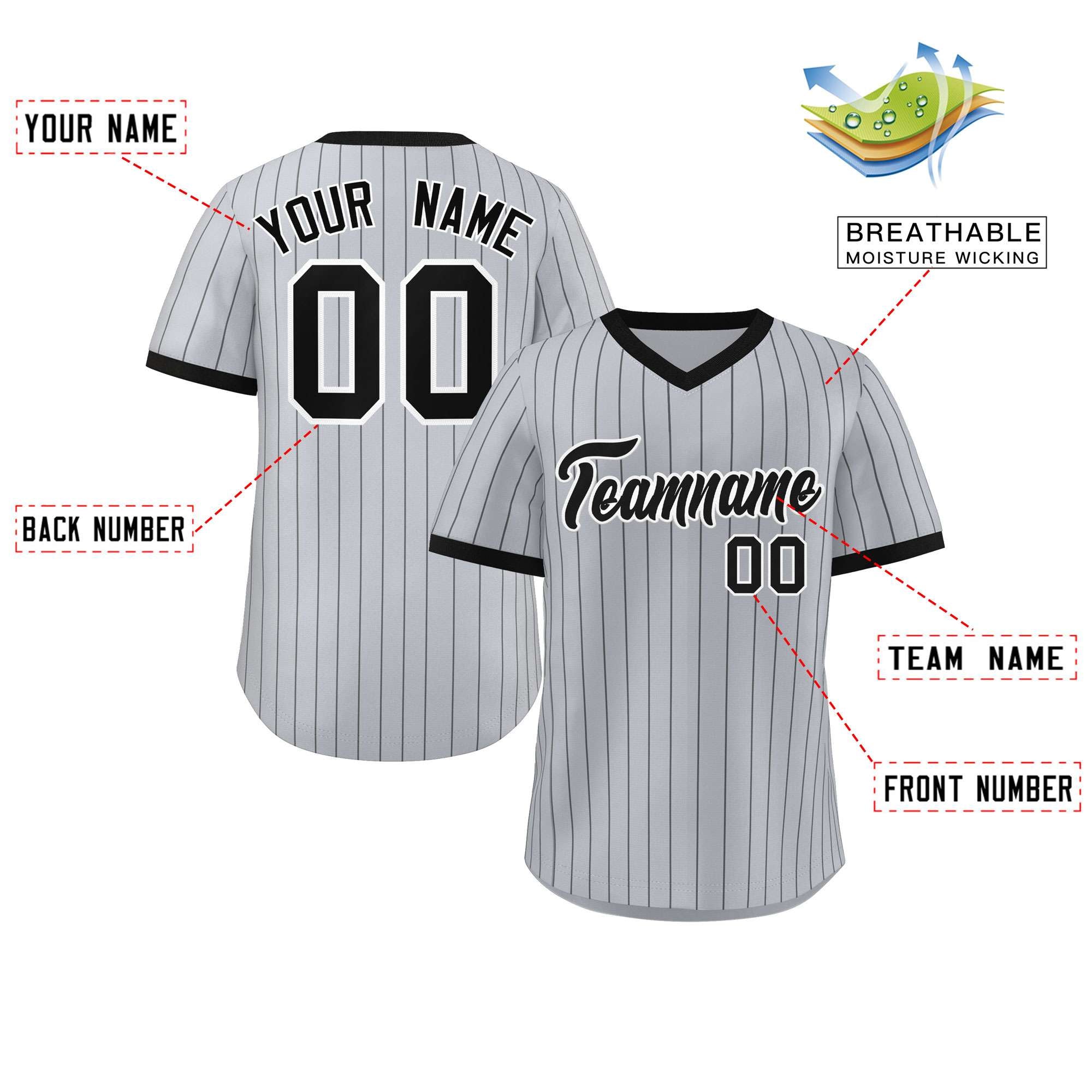 Custom Gray Black Stripe Fashion Authentic Pullover Baseball Jersey