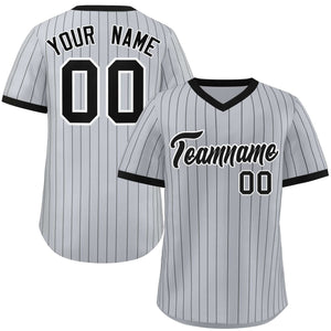 Custom Gray Black Stripe Fashion Authentic Pullover Baseball Jersey