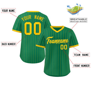 Custom Kelly Green Gold Stripe Fashion Authentic Pullover Baseball Jersey