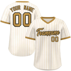 Custom Cream Old Gold Stripe Fashion Authentic Pullover Baseball Jersey