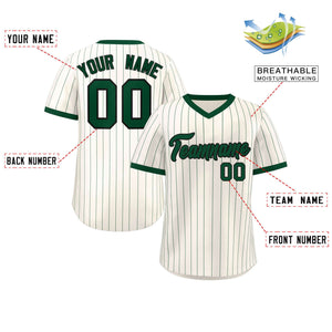 Custom Cream Green Stripe Fashion Authentic Pullover Baseball Jersey