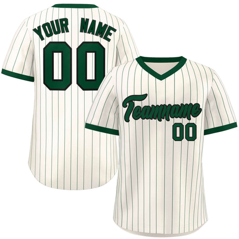 Custom Cream Green Stripe Fashion Authentic Pullover Baseball Jersey