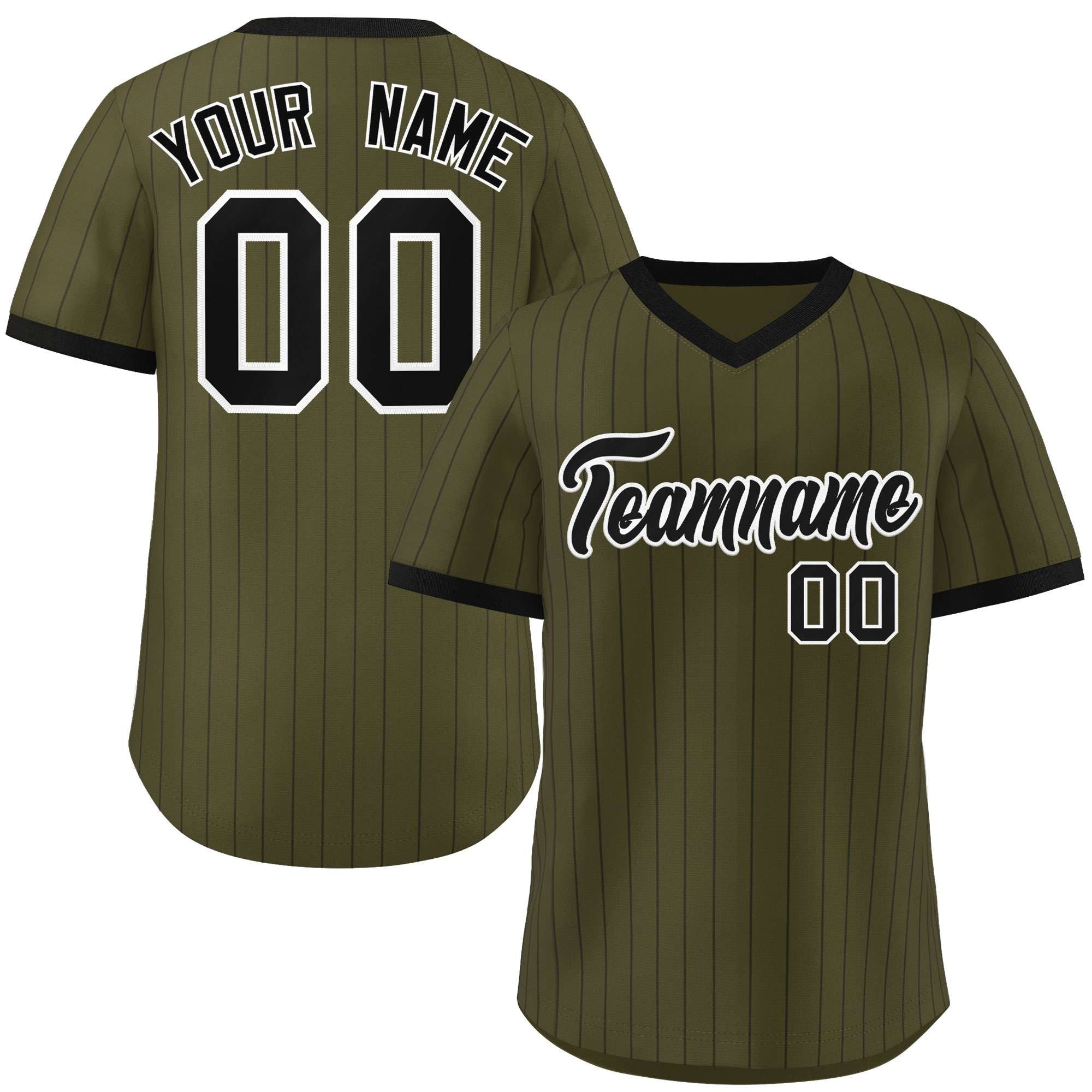 Custom Olive Black Stripe Fashion Authentic Pullover Baseball Jersey