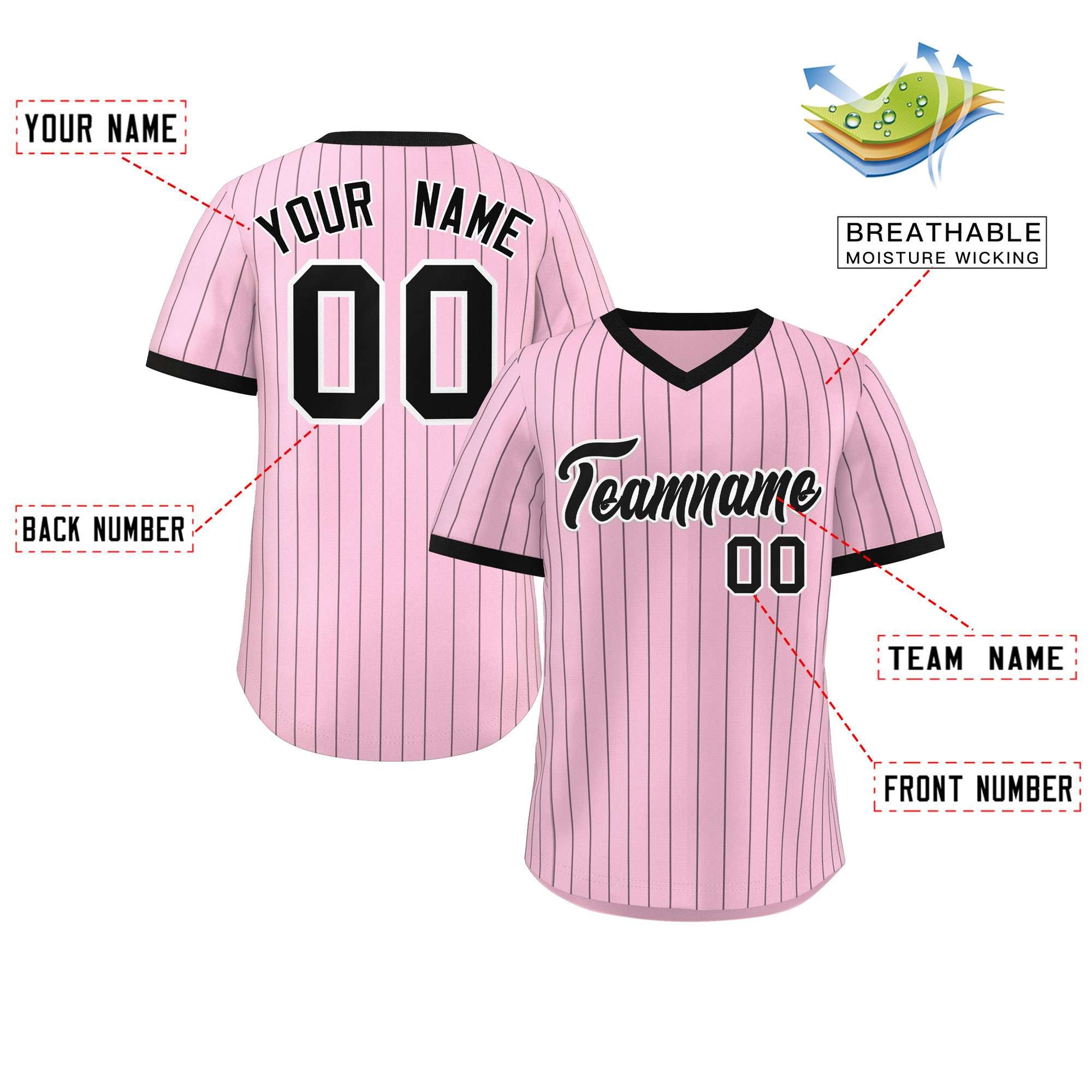 Custom Light Pink Black Stripe Fashion Authentic Pullover Baseball Jersey