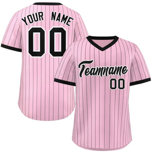 Custom Light Pink Black Stripe Fashion Authentic Pullover Baseball Jersey