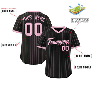 Custom Black Light Pink Stripe Fashion Authentic Pullover Baseball Jersey