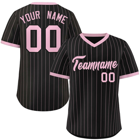 Custom Black Light Pink Stripe Fashion Authentic Pullover Baseball Jersey