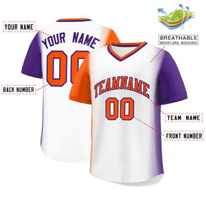 Custom White Orange-Purple Personalized Raglan Sleeves Authentic Baseball Jersey