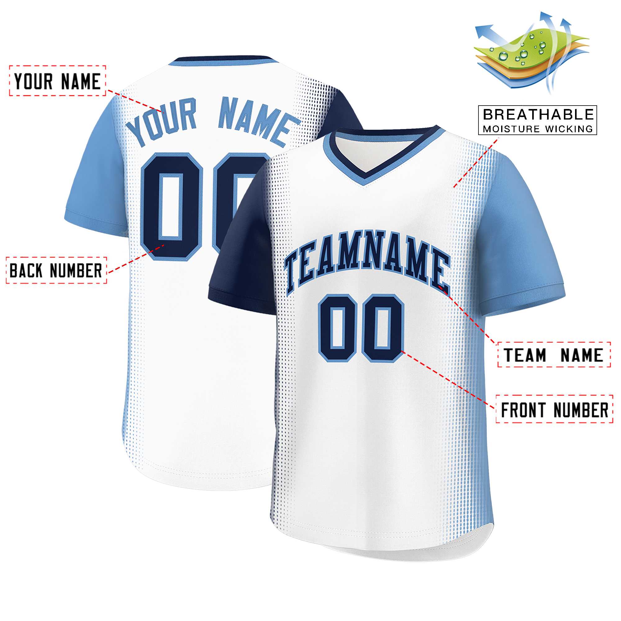 Custom White Navy-Light Blue Personalized Raglan Sleeves Authentic Baseball Jersey