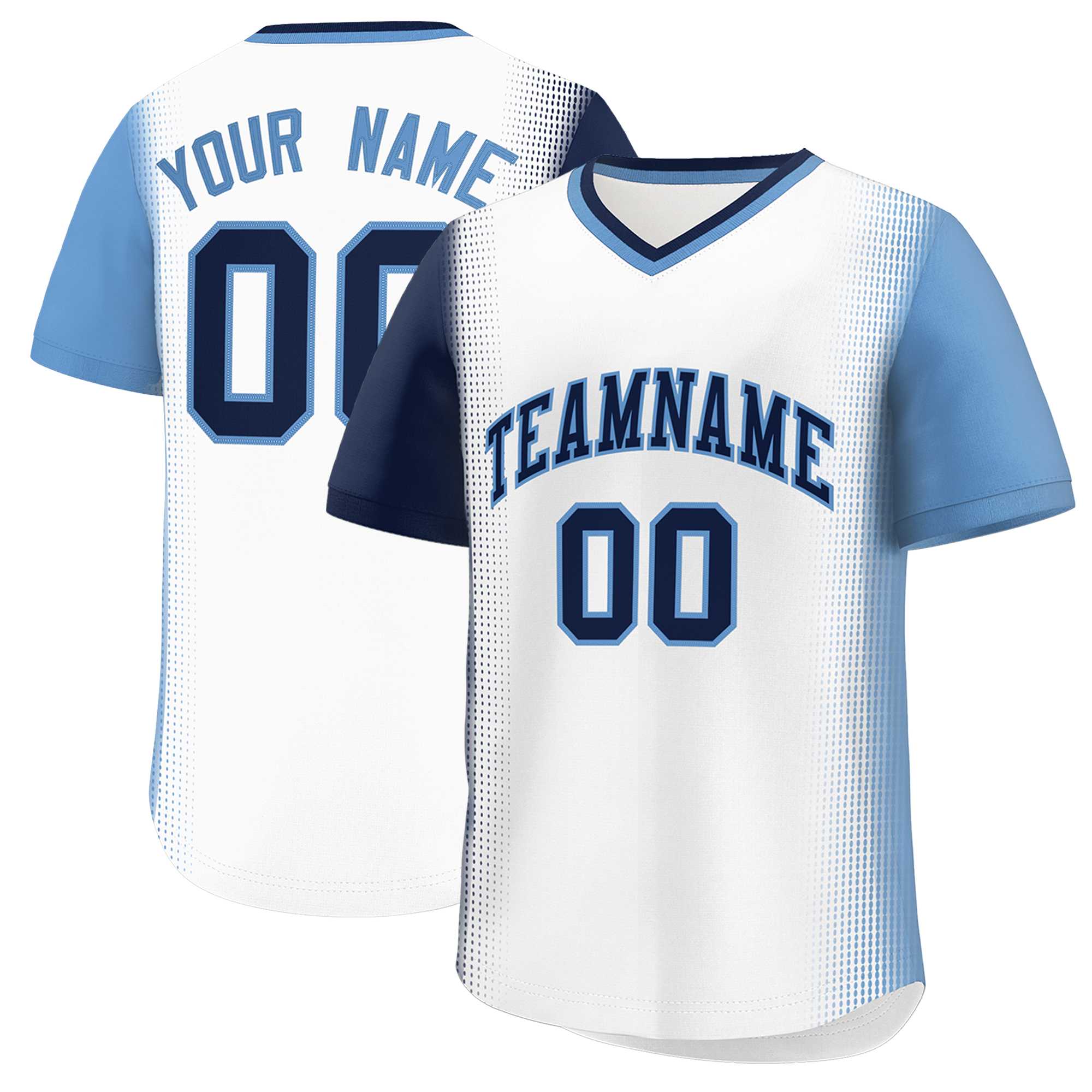 Custom White Navy-Light Blue Personalized Raglan Sleeves Authentic Baseball Jersey