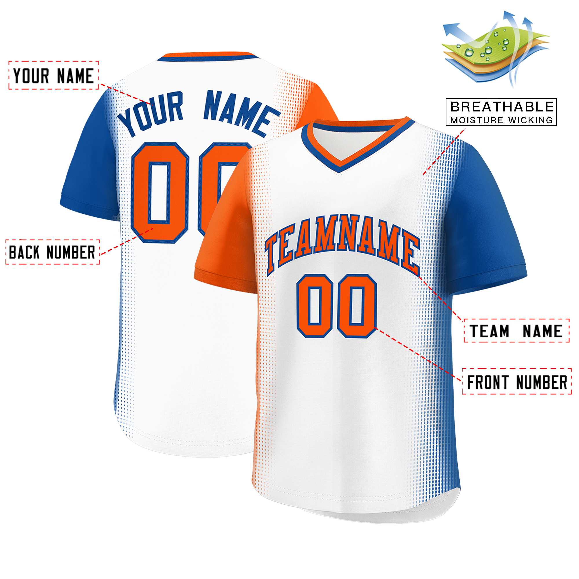 Custom White Orange-Royal Personalized Raglan Sleeves Authentic Baseball Jersey