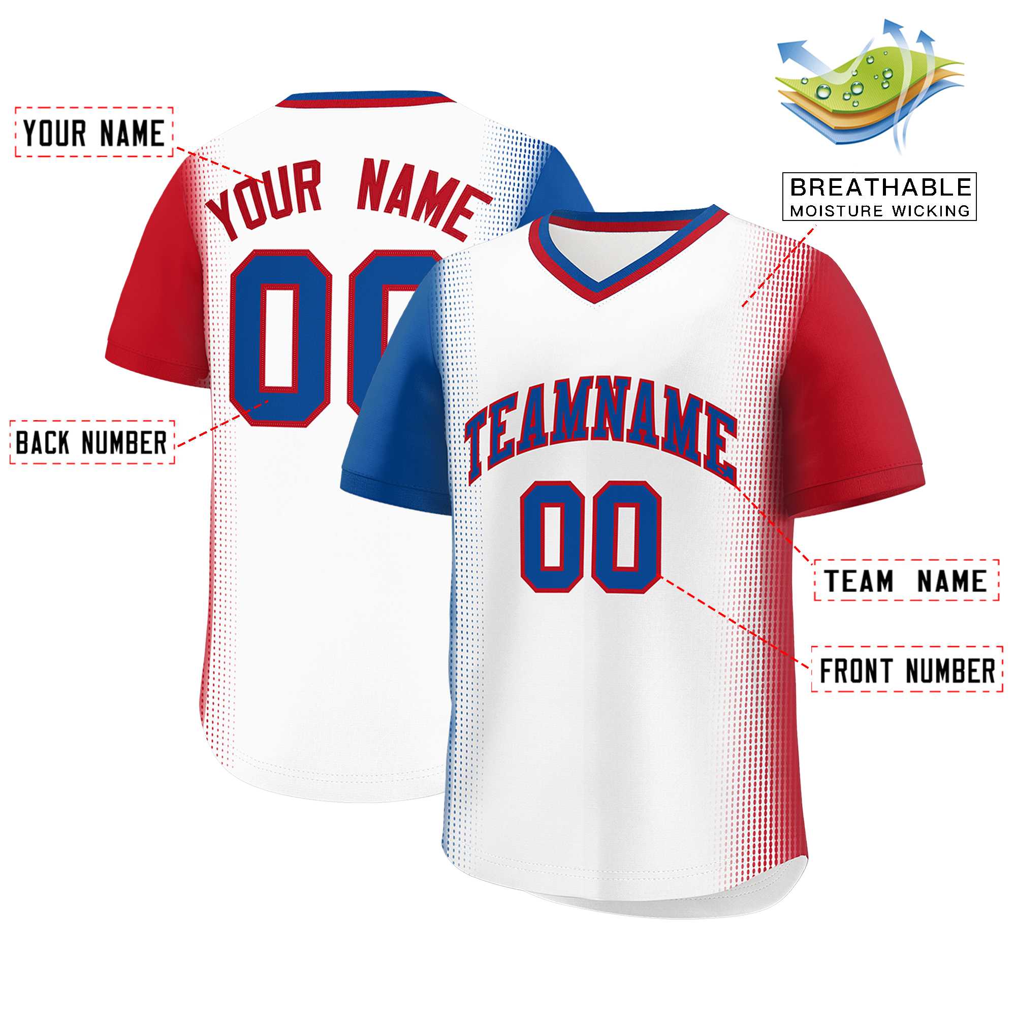 Custom White Royal-Red Personalized Raglan Sleeves Authentic Baseball Jersey