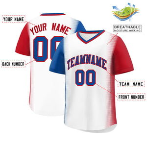 Custom White Royal-Red Personalized Raglan Sleeves Authentic Baseball Jersey