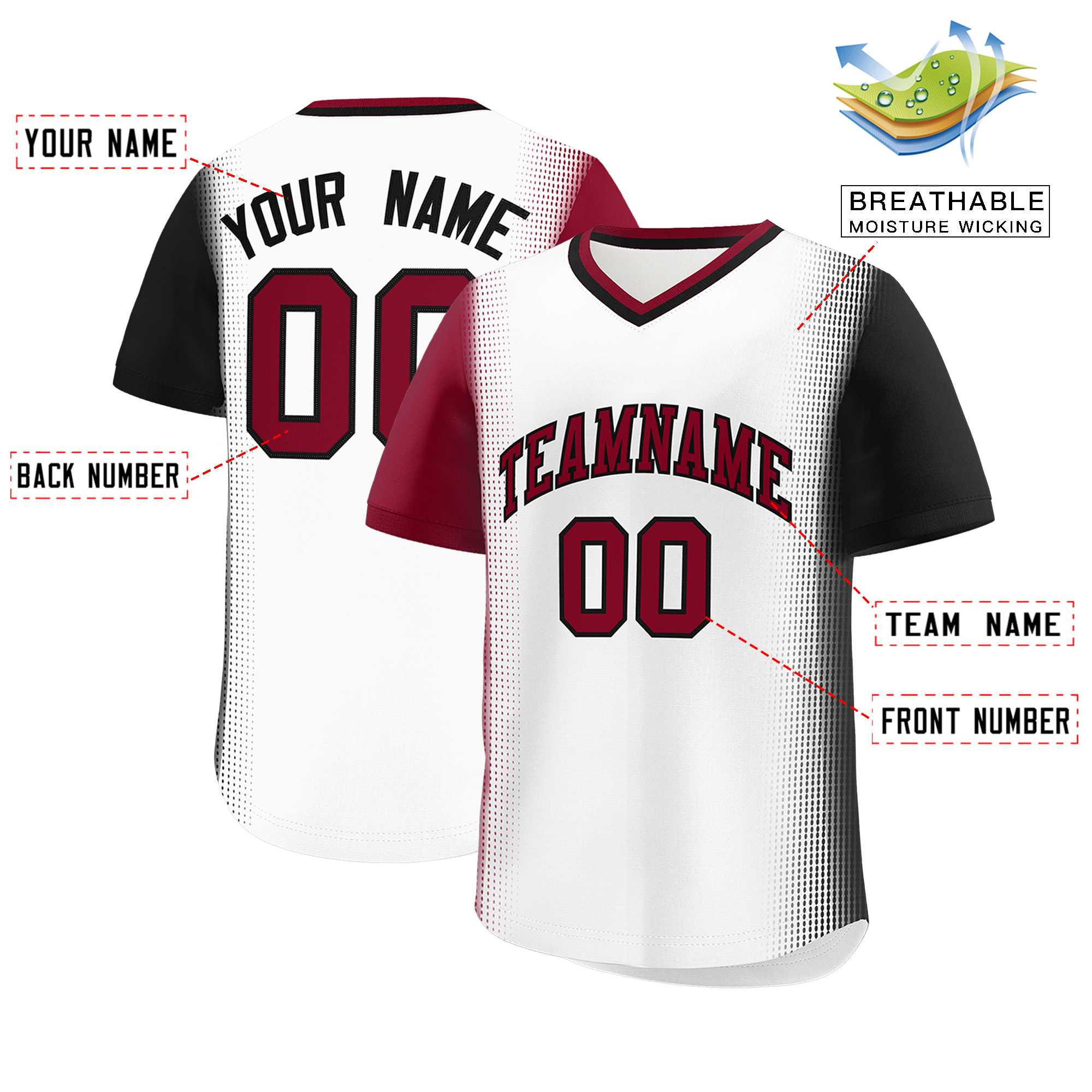 Custom White Crimson-Black Personalized Raglan Sleeves Authentic Baseball Jersey