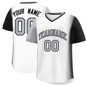 Custom White Gray-Black Personalized Raglan Sleeves Authentic Baseball Jersey