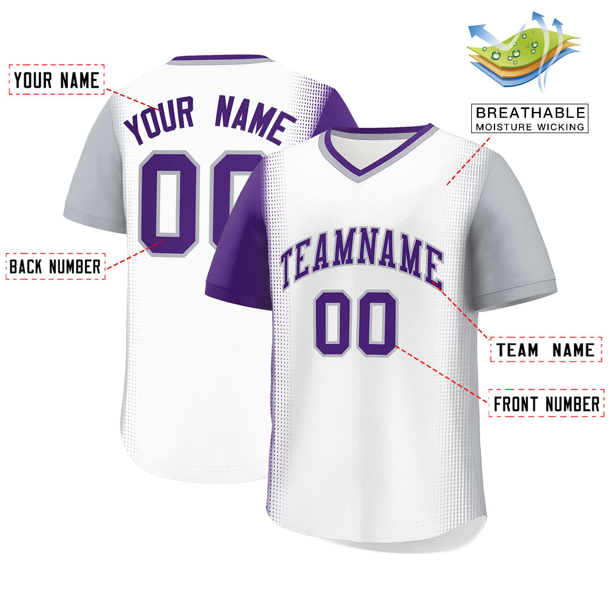 Custom White Purple-Gray Personalized Raglan Sleeves Authentic Baseball Jersey