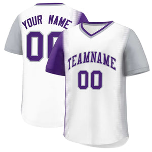 Custom White Purple-Gray Personalized Raglan Sleeves Authentic Baseball Jersey