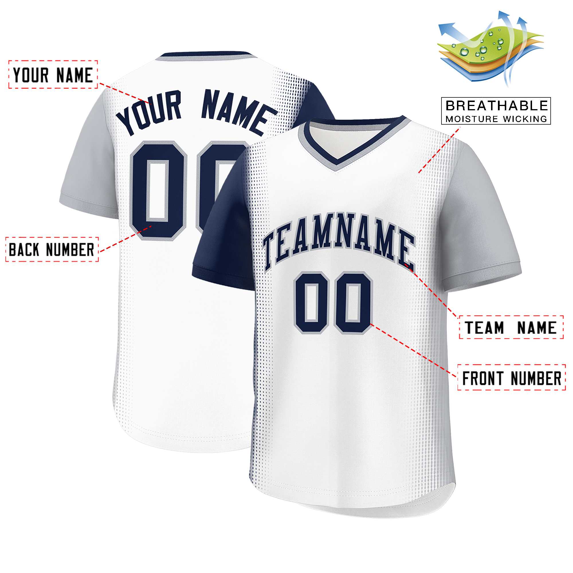 Custom White Navy-Gray Personalized Raglan Sleeves Authentic Baseball Jersey