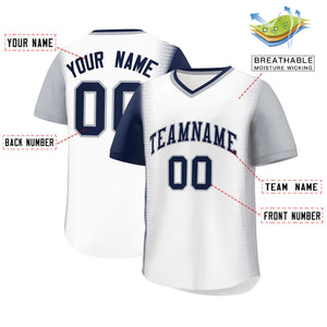 Custom White Navy-Gray Personalized Raglan Sleeves Authentic Baseball Jersey