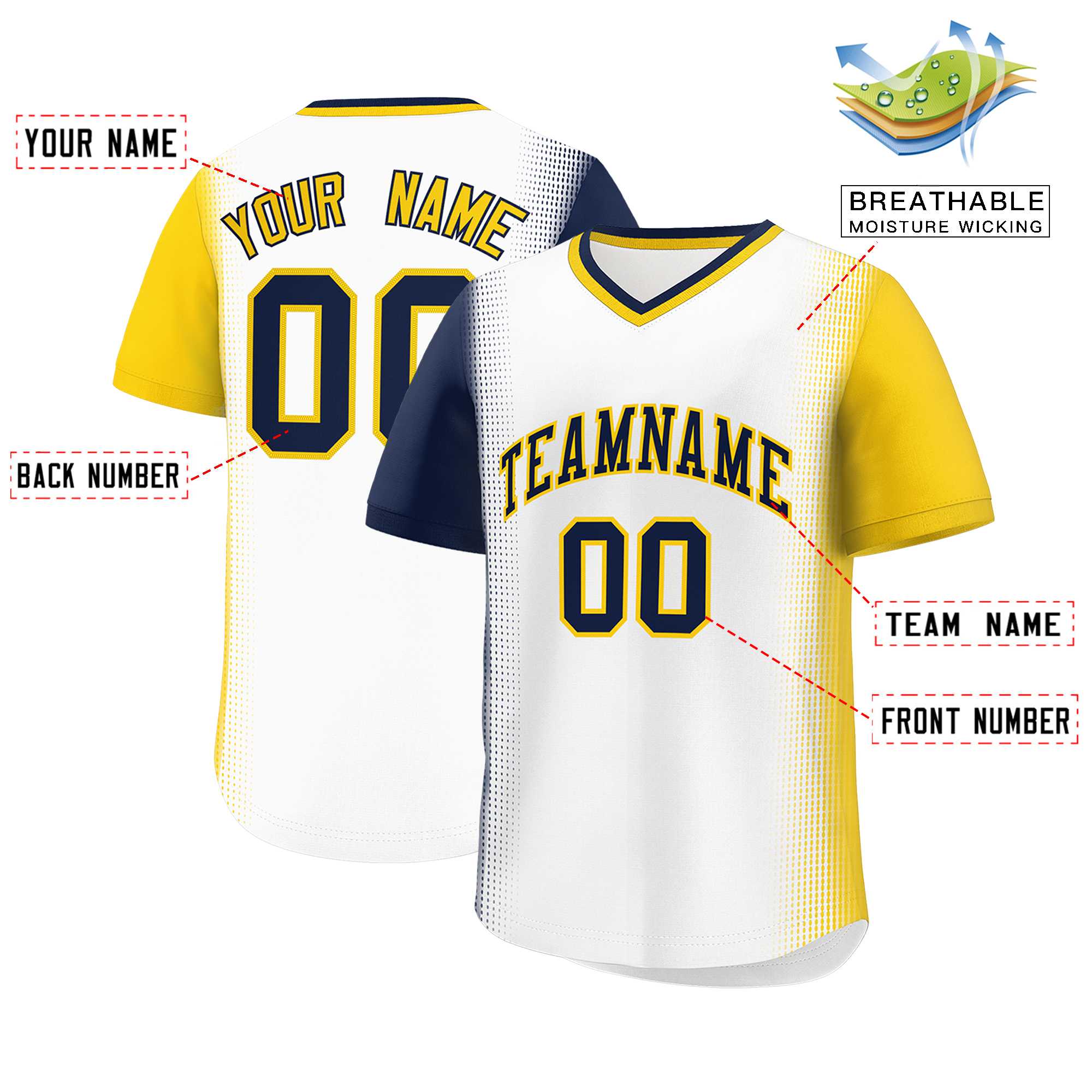 Custom White Navy-Gold Personalized Raglan Sleeves Authentic Baseball Jersey