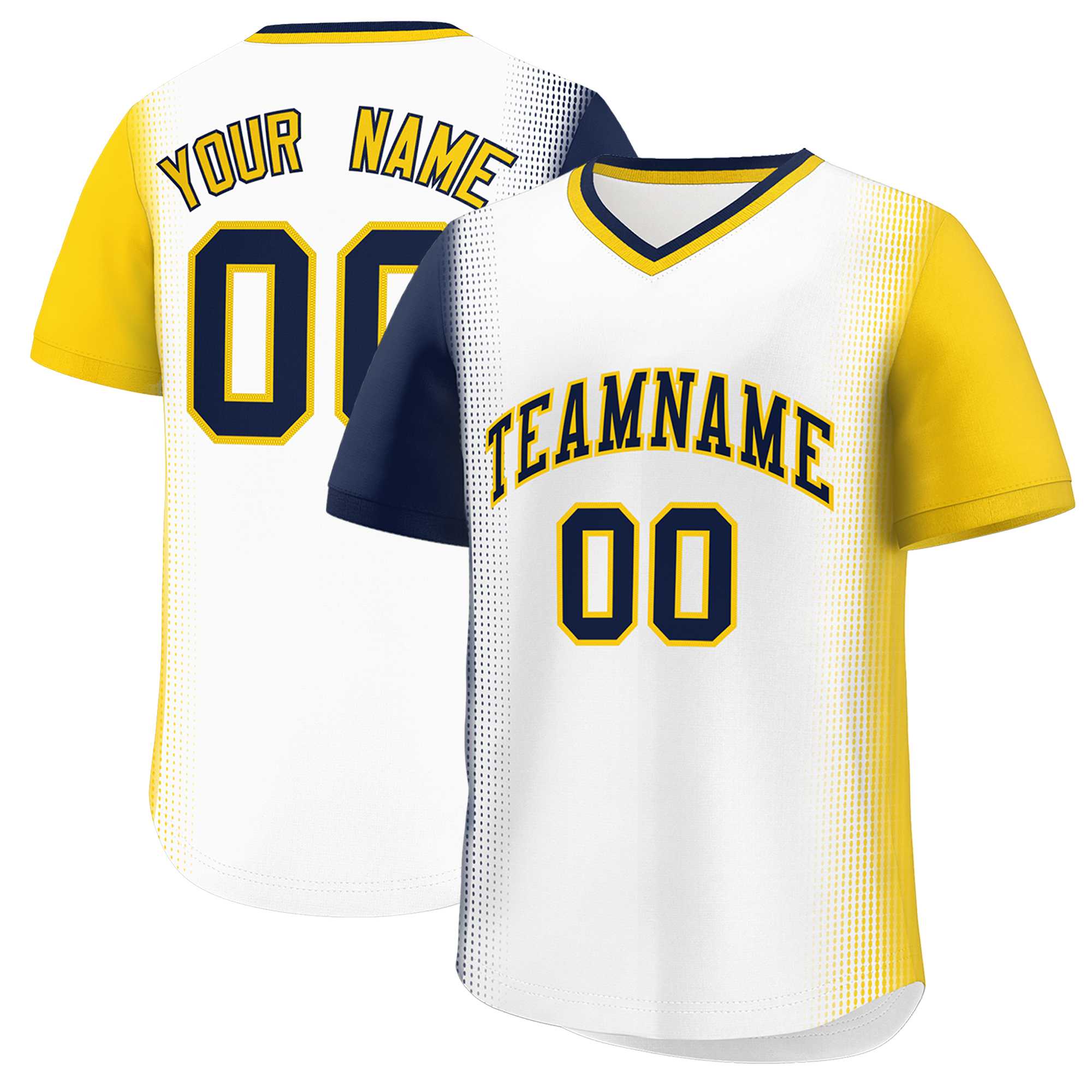 Custom White Navy-Gold Personalized Raglan Sleeves Authentic Baseball Jersey