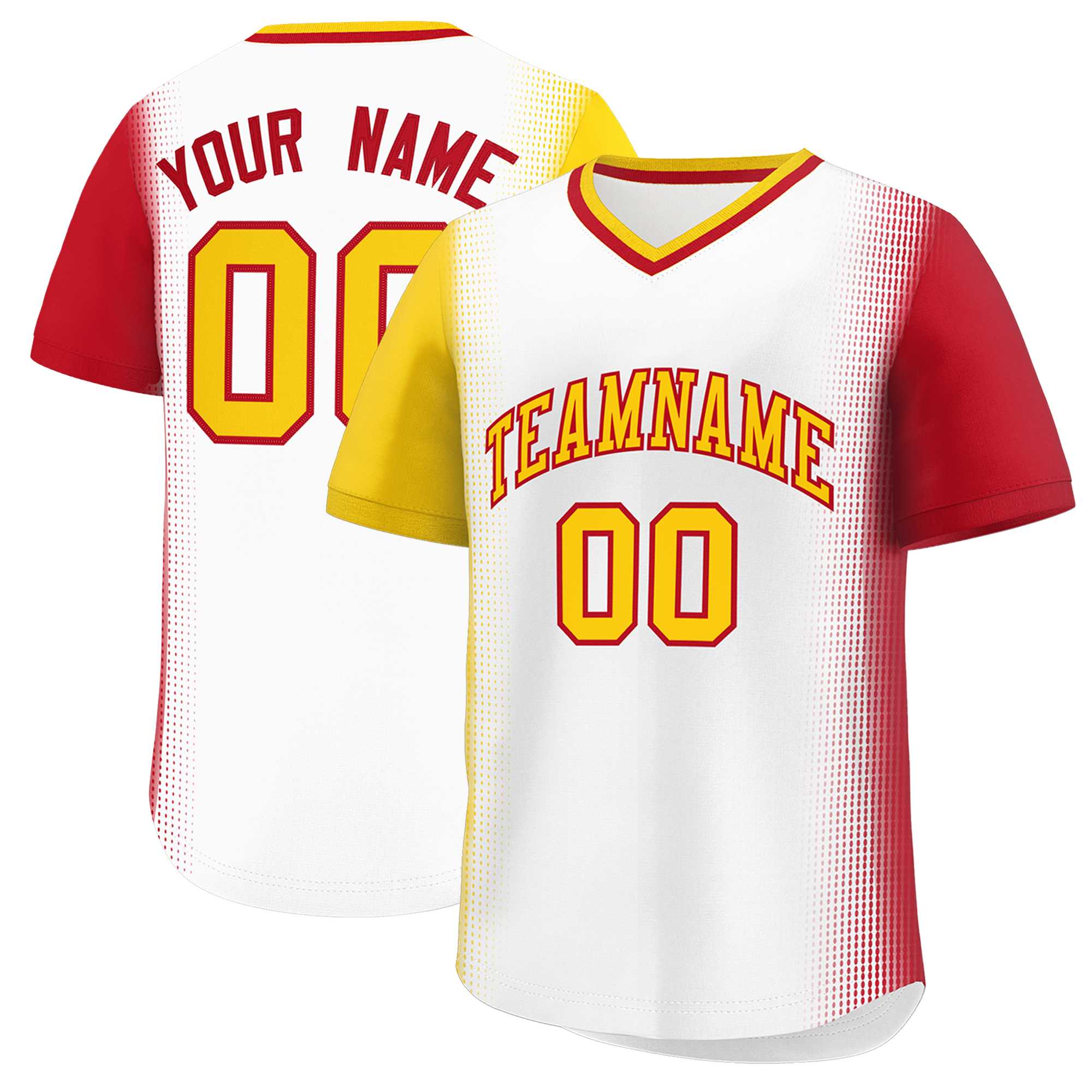 Custom White Gold-Red Personalized Raglan Sleeves Authentic Baseball Jersey