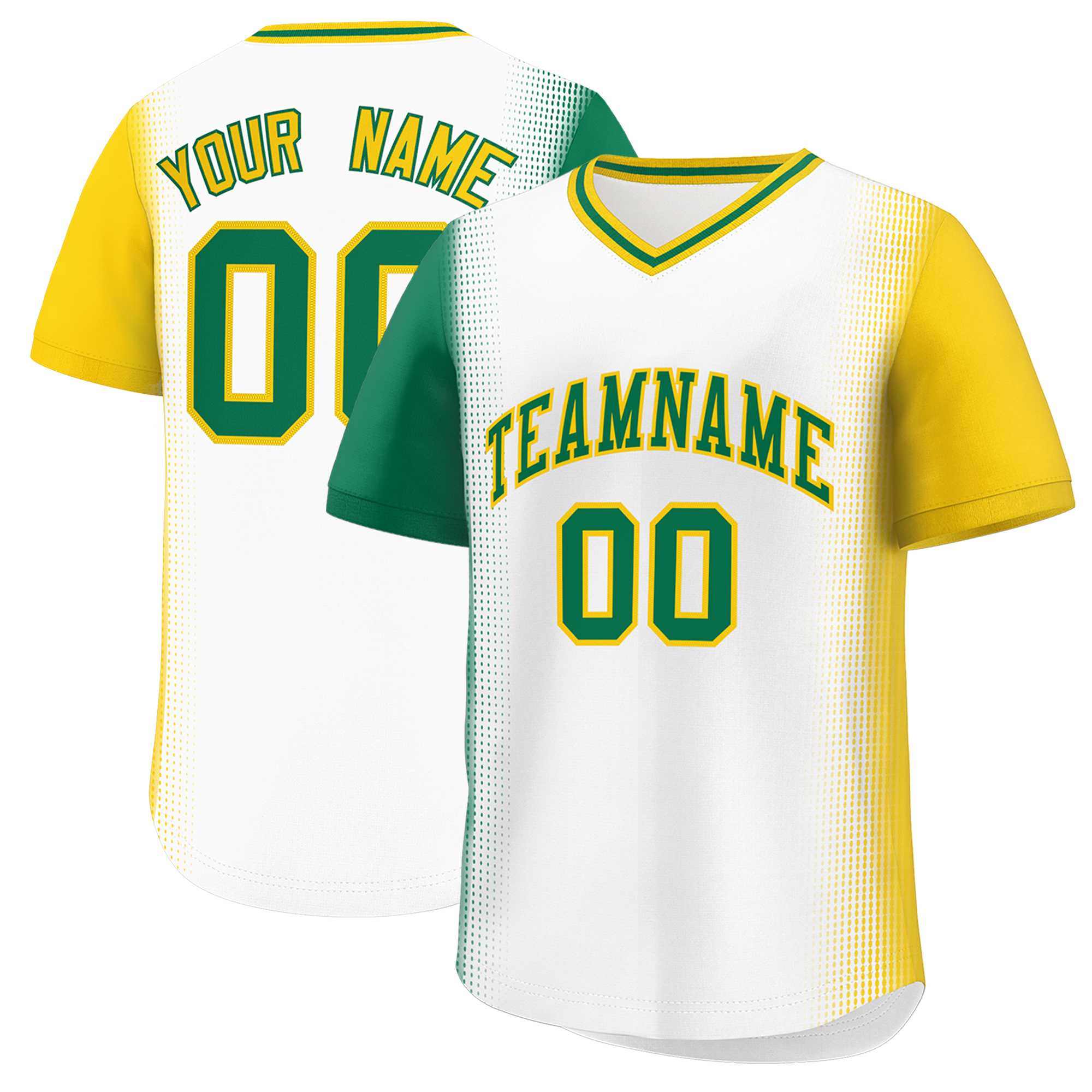 Custom White Kelly Green-Gold Personalized Raglan Sleeves Authentic Baseball Jersey