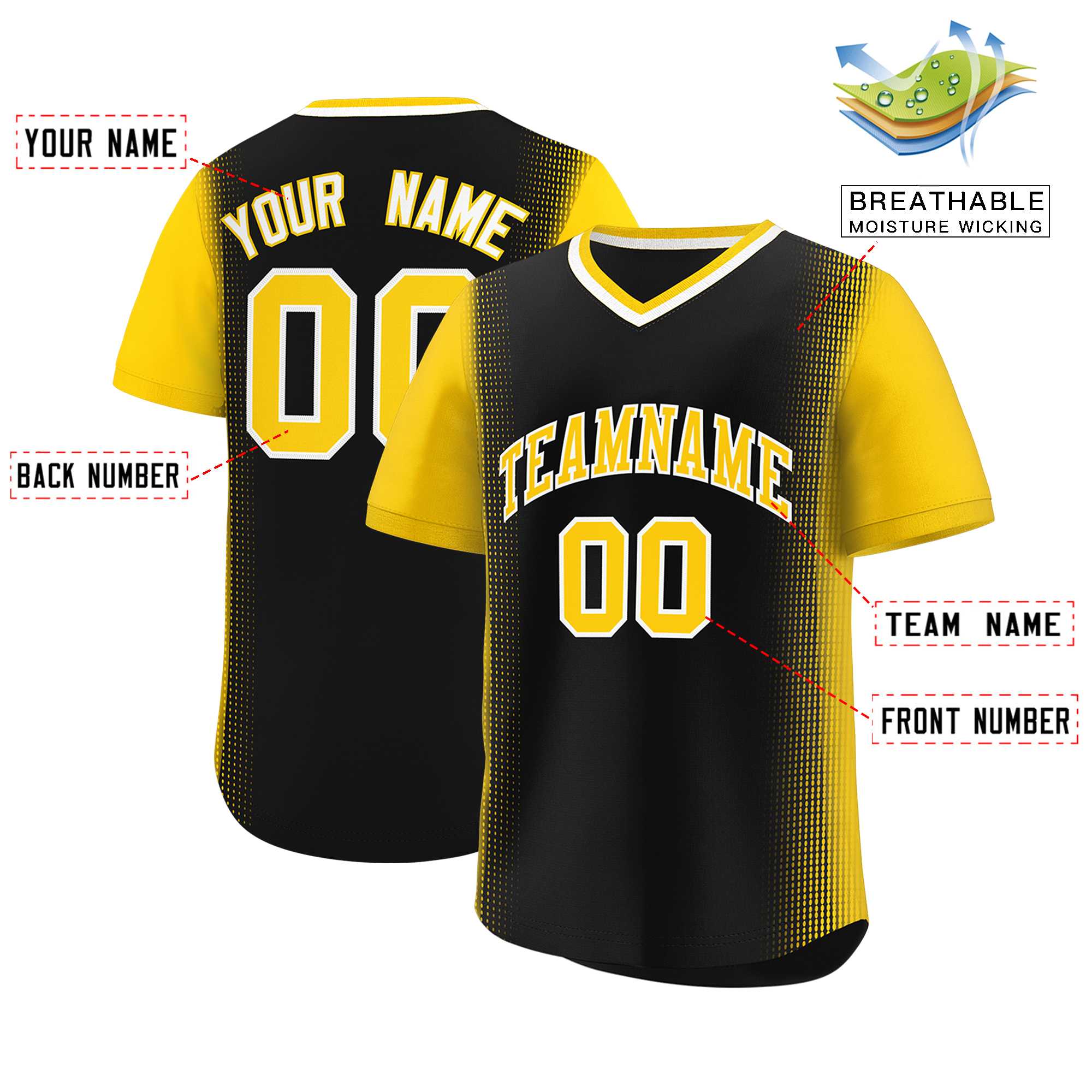 Custom Black Gold Personalized Raglan Sleeves Authentic Baseball Jersey