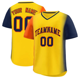 Custom Gold Orange-Navy Personalized Raglan Sleeves Authentic Baseball Jersey